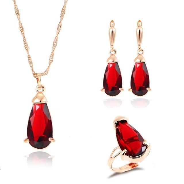 High Quality Elegant Gold Color Austrian Crystal Pendants Necklaces Earrings Bridal Jewelry Sets For Women