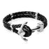 Modern Punk Gold Silver Color Anchor Elegant Clasp Black Braid Genuine Leather Luxury Bracelet Men Jewelry Stainless Steel Bangle