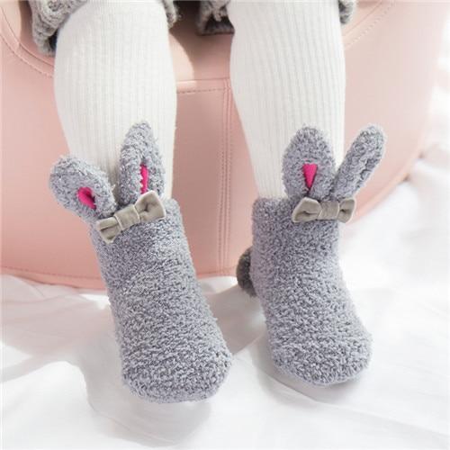 Fashion Winter Cozy Coral Fleece Baby Girls Socks for Newborn Soft Cute Rabbit Baby Socks for Winter In Elegant Design