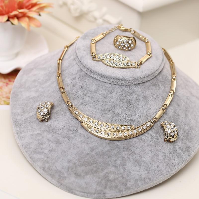 Luxury Gold Jewelry Sets Earrings Necklace Brecelet Ring Wedding African Beads Crystal Bridal Jewellery Set Rhinestone Ethiopian Jewelry