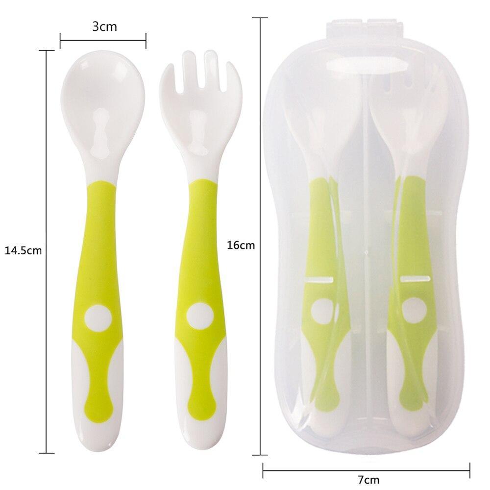 Baby Own Spoon and Fork Set With Travel Safe Case Toddler Babies Children Feeding Training Spoon Easy Grip Heat-Resistant Spoon