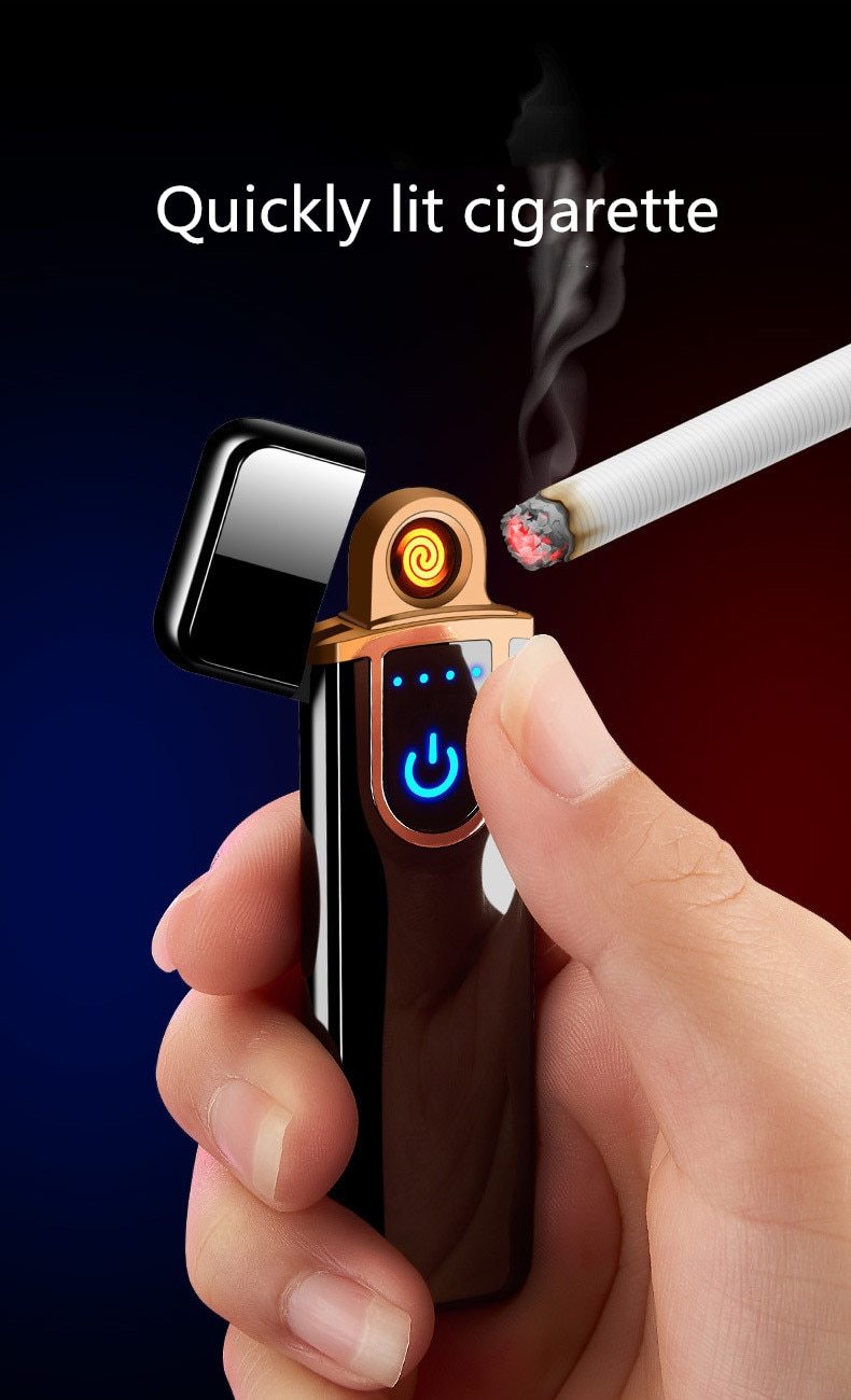 Luxury Modern USB Charging Electronic Lighter Windproof Slim Man Colorful Cigarette Lighter WIth Touch Sensor And Dragon Gravure Excellent for Gift