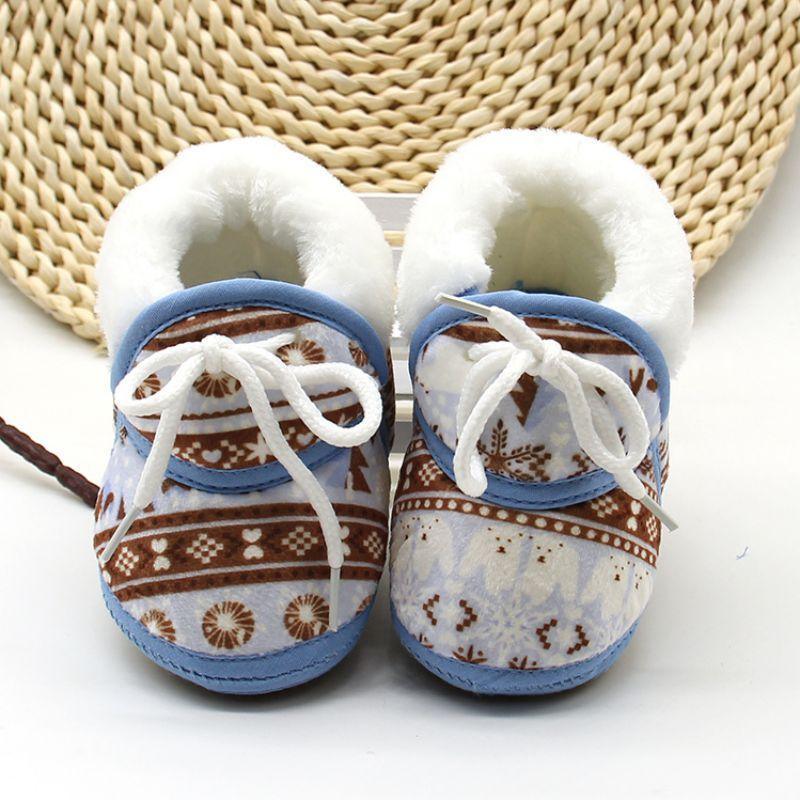 Newborns Baby Boy Soft Soled Footwear Walking Shoes Winter Warm Print First Walkers Baby Girl Cotton Shoes