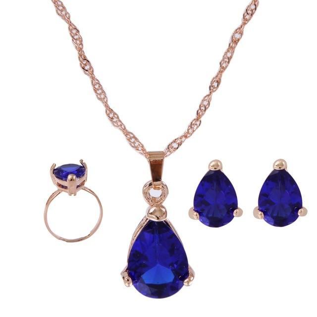 High Quality Elegant Gold Color Austrian Crystal Pendants Necklaces Earrings Bridal Jewelry Sets For Women