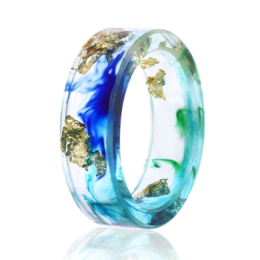 Handmade Luxury Nature Ring with 8 Colors High Quality Gold Foil Paper Inside Transparent Resin Rings for Women and Men