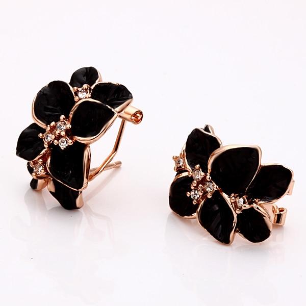 Modern Fashion Rose Flower Enamel Elegant Jewelry Set Luxury Rose Gold Color Black Painting New Bridal Jewelry Sets For Women Wedding