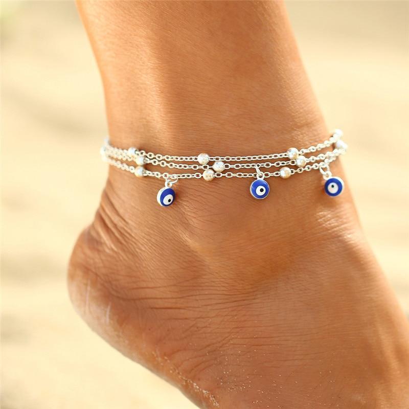 Handmade Bohemian Colorful Crystal Seed Beads Shell Anklets for Women Foot Leg Jewelry