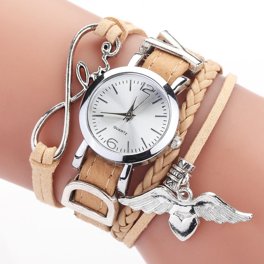 Watches For Women Luxury Silver Heart Pendant Leather Belt Quartz Clock Ladies Wrist Watch For Women and Girls