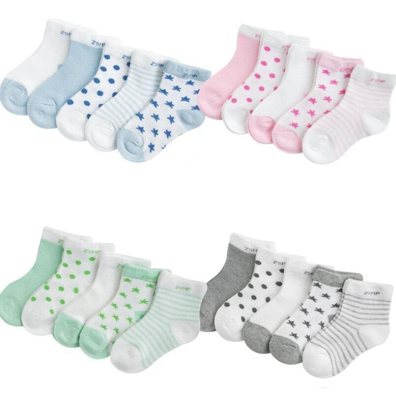 5 Pairs Cute Summer Breathable Mesh Cotton Infant Baby Socks For Newborn Boys And Girls