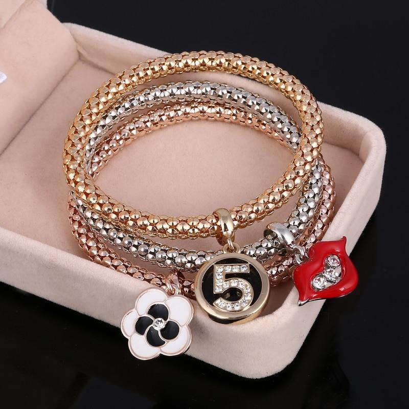 Crystal Owl Heart Charm Bracelets And Bangles Gold Alloy Elephant Anchor Pendants Rhinestone Bracelets For Women