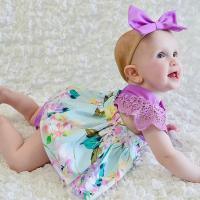 Summer Princess Floral Romper Dress For Baby Girl with Lace Sleeve+Headband For Little Princess