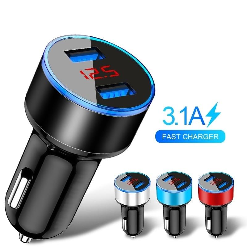 3.1A Dual USB Car Charger With LED Display Universal Mobile Phone Car-Charger Useful Gadgets For Drivers