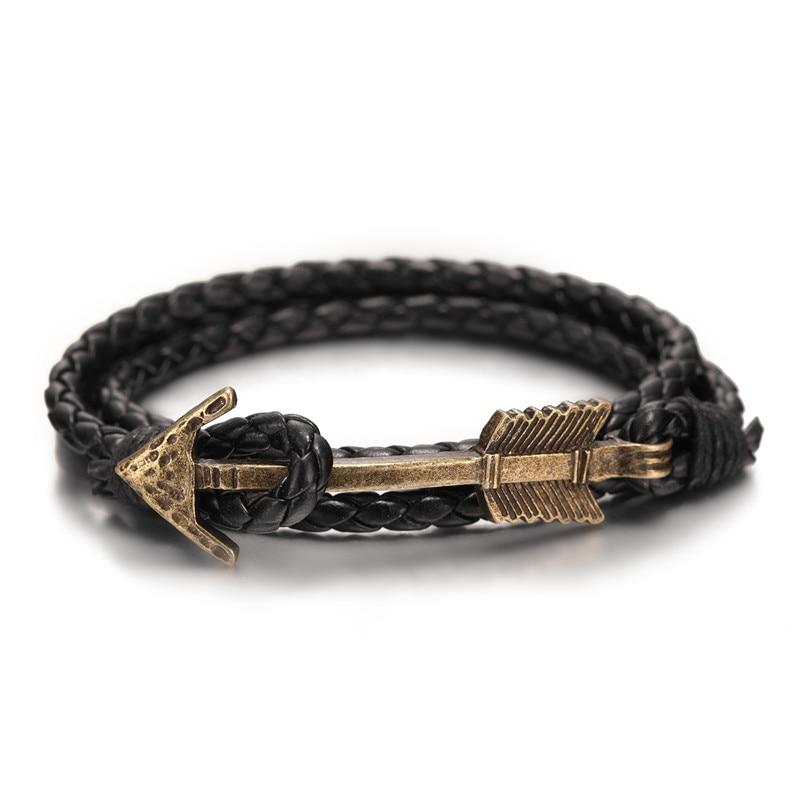 New Arrival Multilayer Charm Leather Vintage Bronze Arrow Bracelet Anchor Bracelet For Men and Women Lovers' Gift