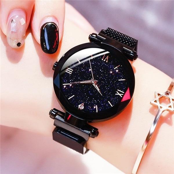 Women's Fashion Starry Sky Watches Magnet Buckle Mesh Belt Diamond Quartz Watch Women Dress Clock For Women and Girls