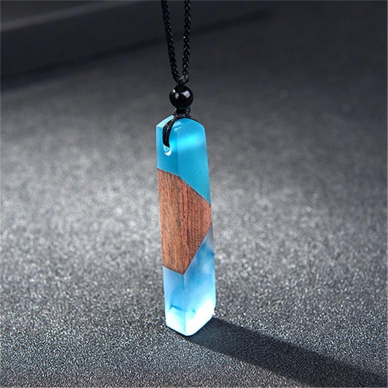 Fashion Natural Wooden Men Necklace Handmade Wood Resin Necklace Vintage Statement Necklaces & Pendants Long Rope Jewelry Gifts For Men and Women