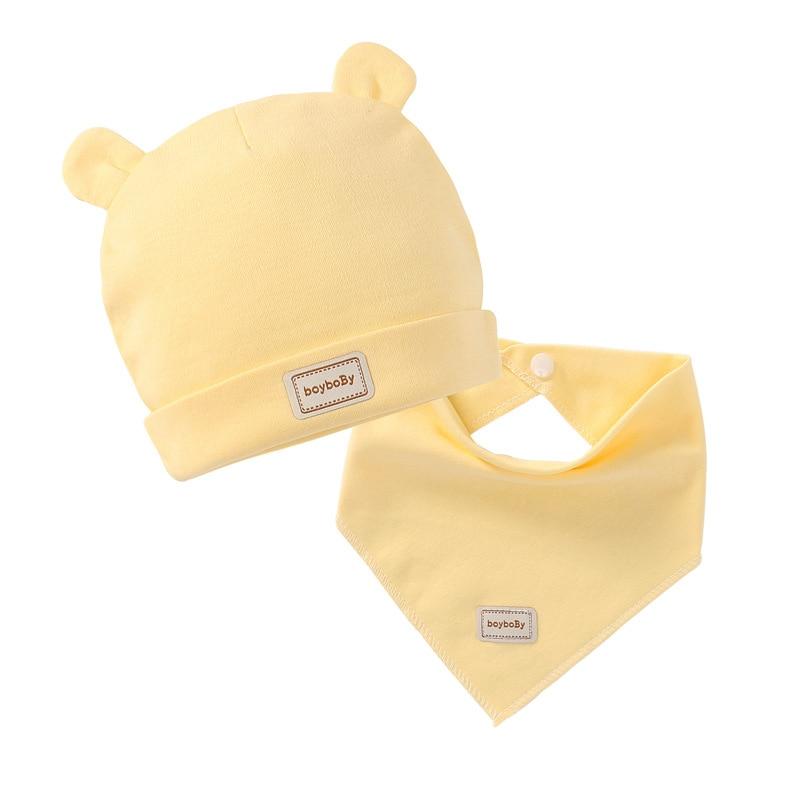 Elastic headscarf double layer cotton baby caps hats with baby bibs set for newborn infant Candy Color