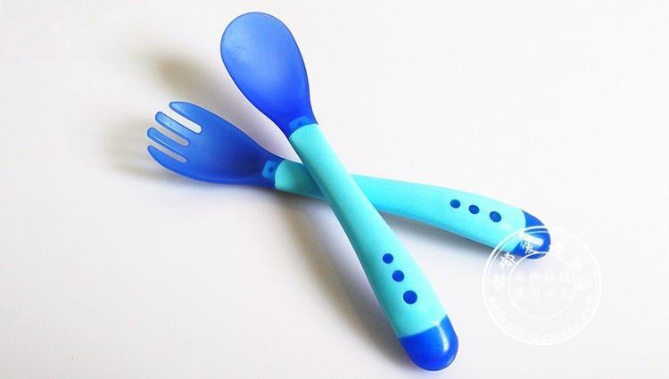 3Pcs Set Baby Dishes With Suction Cup Assist Food Bowl Temperature Sensing Spoon Baby Tableware Baby Utensils Spoon+Fork