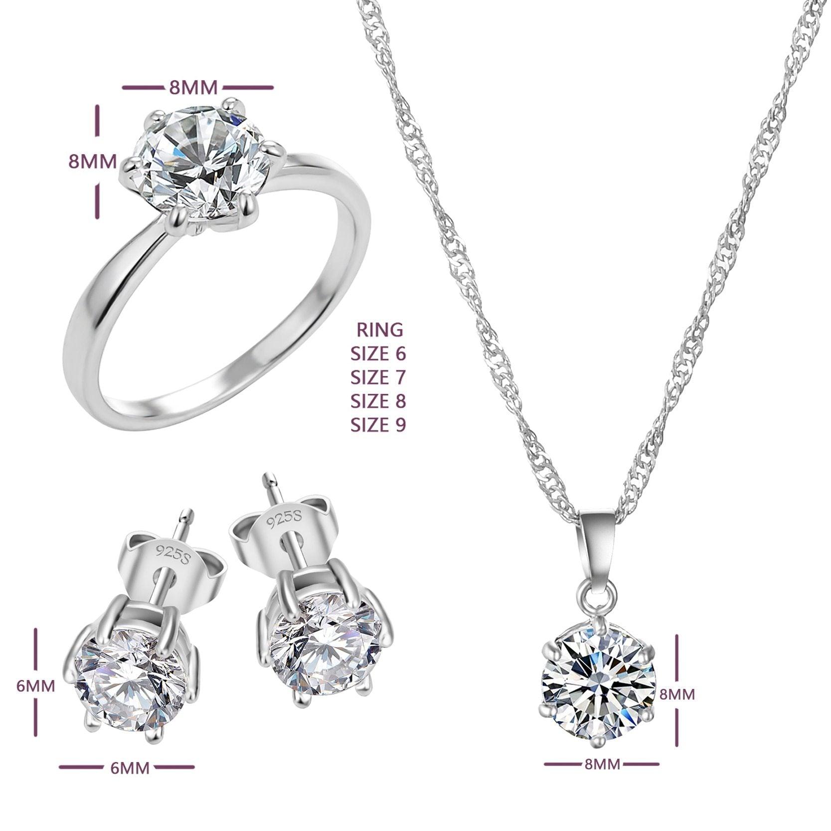 Jewelry Silver Color Fashion Jewelry Sets With Cubic Zircon Statement Necklace & Earrings Rings Wedding Jewelry for Women and Girls