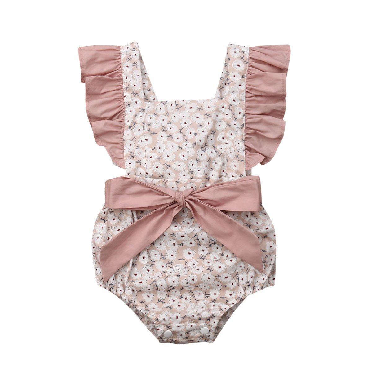 Luxury Modern Toddler Baby Girls Ruffles Romper Infant Newborn Baby Bow Jumpsuit Summer Flower Baby Girls Clothes Baby Costumes