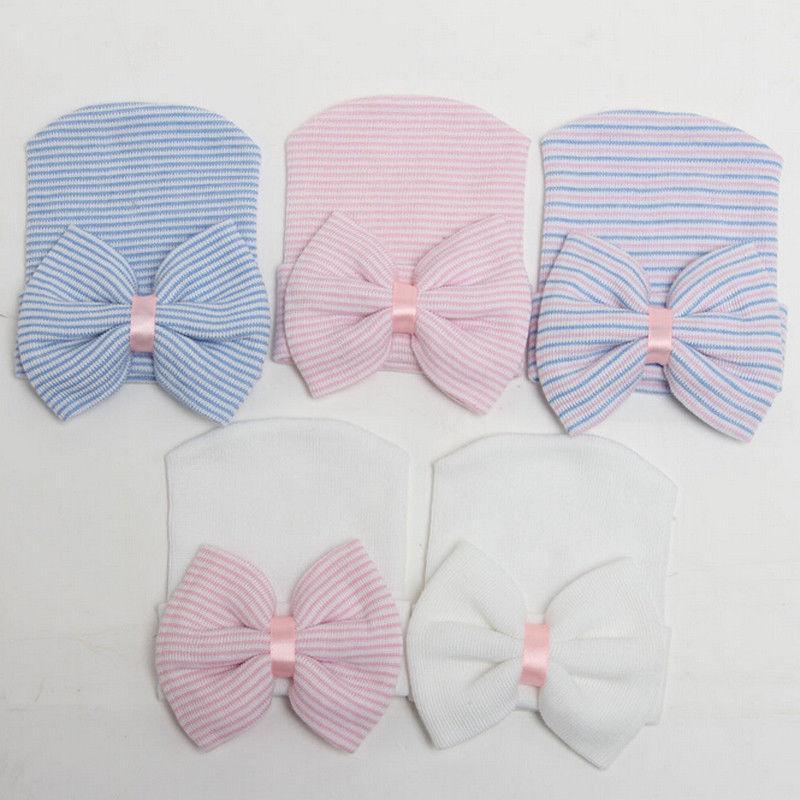 Newborn Baby Girls Striped Headband Headwear Toddler Soft Hat with Bow For Baby Girls