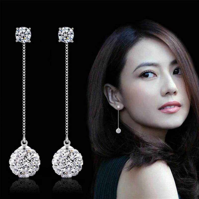 Luxury Elegant Sterling Silver Shiny Crystal Stud Earrings For Women In Fashion Style