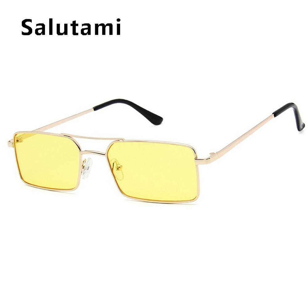 Luxury Famous Retro Modern Square Unisex Men and  Women‘s Sunglasses  With Alloy Metal Small Frame With Clear Double Bridge Men's Sunglasses