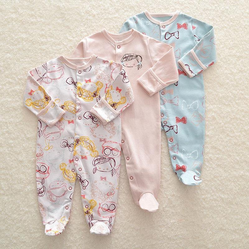 3pcs Set Baby Romper Newborn Sleep suit Flower Baby Rompers Infant Baby Clothes Long Sleeve Newborn Jumpsuits Pajamas for Kids