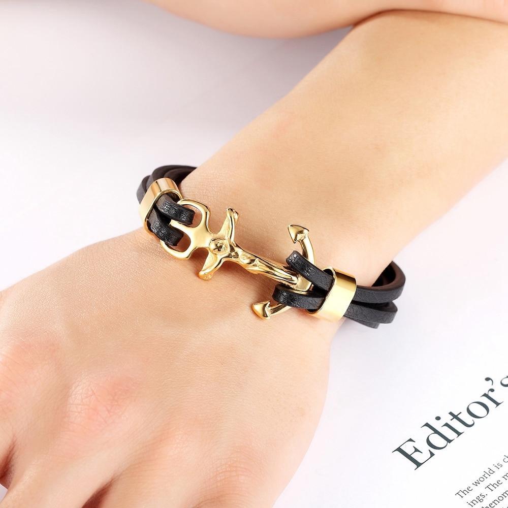 Gold And Steel Color Anchor Multi-layers Stitching Religions Bracelet Bangle For Male Christian Jewelry Design