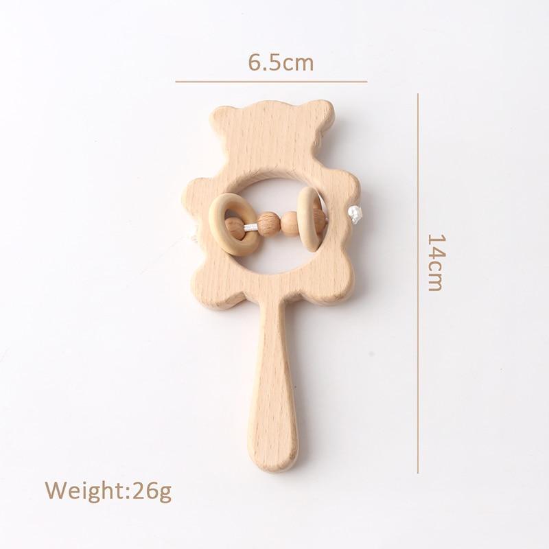 Modern Wooden Rattle Beech Bear Hand Teething Wooden Ring Baby Rattles Play Educational Toys For Kids