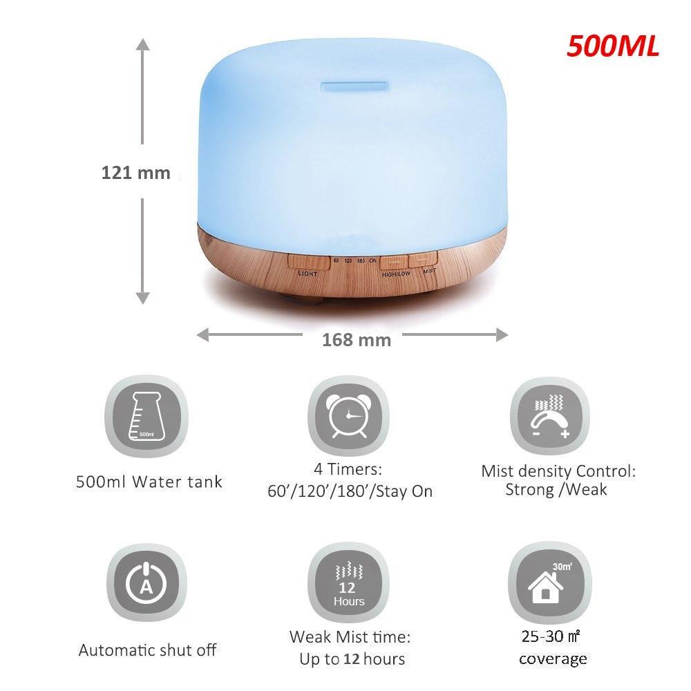 Air Humidifier Essential oil diffuser 300ML 500ML Ultrasonic Cool Mist Maker Fogger Humidifier LED Lamp Aroma Diffuser Electric  Aromatherapy Diffuser umidifier Aroma Essential Oil Diffuser with 4 Timers 2 Misting Modes Waterless Auto Off