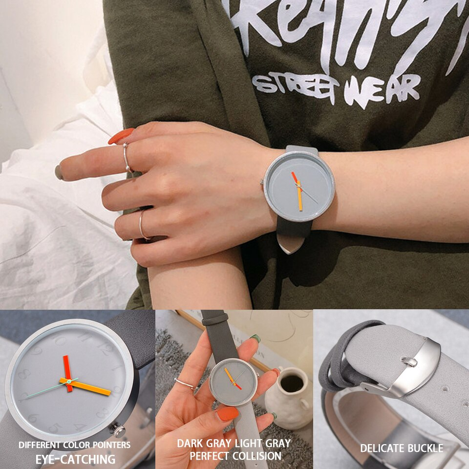 Modern Women Watch Gray Contrast Quartz Watch For Watch  Lovers Unisex Casual Modern Style