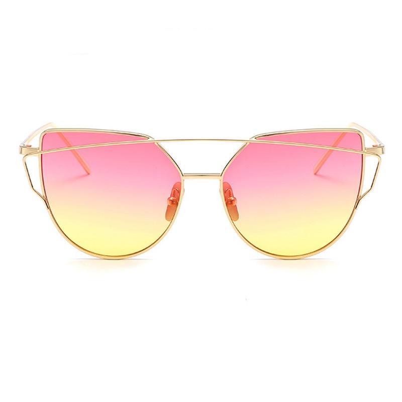 Luxury Vintage Modern Cat Eye Metal High Quality Frame  With Miror Sunglasses For  Women and Lady sunglasses With UV400 Protection