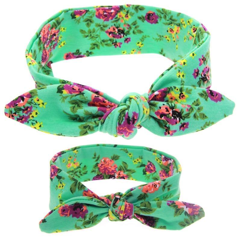 Mother & Baby Headbands Print Floral Elastic Hair Bands Parent-Child Hair Accessories Bow For Baby Girls Bow in Modern Design