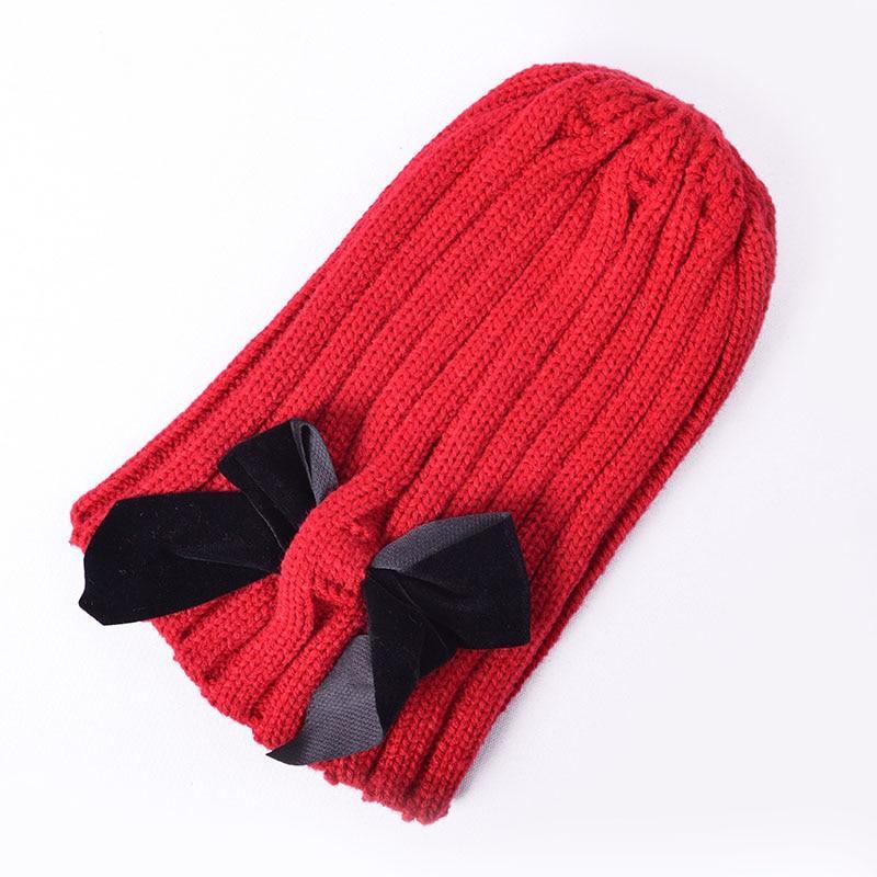 Modern Trend Big Bows Knitted Baby Girl Hat Cap Warm Kids baby winter Hat For Girls