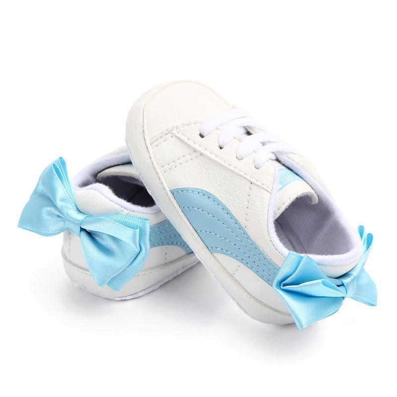 Baby Boy Girl Classic Sports Sneakers Newborn PU Leather Non-slip First Walkers With Bow Infant Toddler Soft Shoes