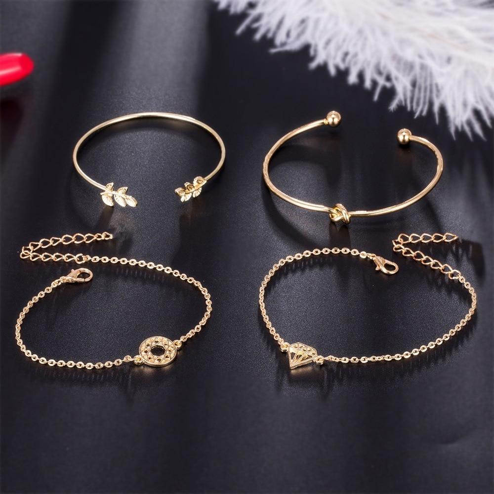 Fashion Bohemia Leaf Round Knot Cuff Bangle Gold Chain Charm Bracelet  for Women Simple Geometric Bracelets Luxury Jewelry