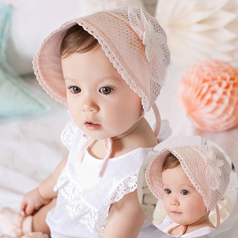 Cute Princess Baby Hat With Bow Solid Color Lace Hollow for Baby Girl Cap Toddler Kids Beach Bucket Hats In Retro Design