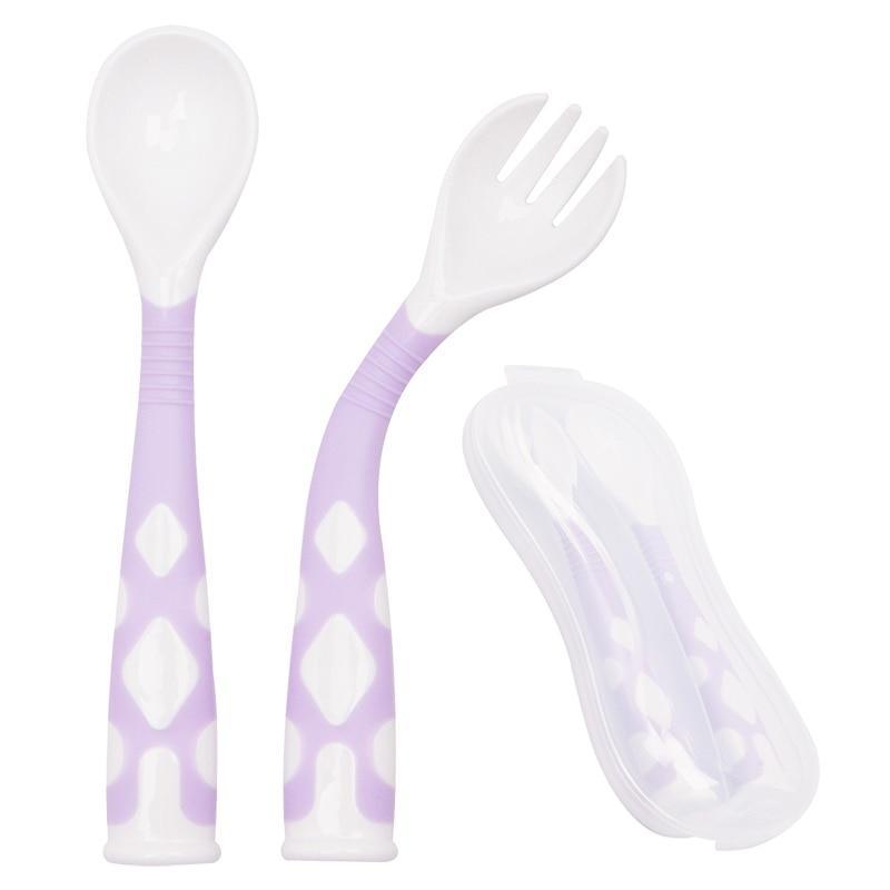 Baby Own Spoon and Fork Set With Travel Safe Case Toddler Babies Children Feeding Training Spoon Easy Grip Heat-Resistant Spoon