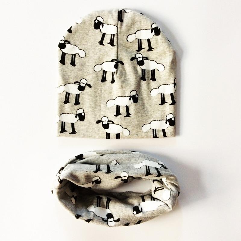 Modern Children Girls Cartoon Sheep Printing Cotton Hat and Scarf Animal Pattern Kids Caps Baby Beanie