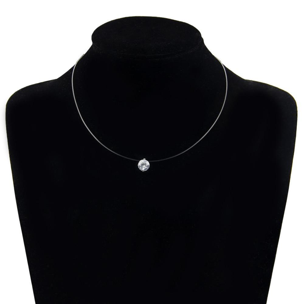 Popular Female Transparent Luxury Line Diamond Necklace In Silver Color Invisible Chain for Women In Modern New Style