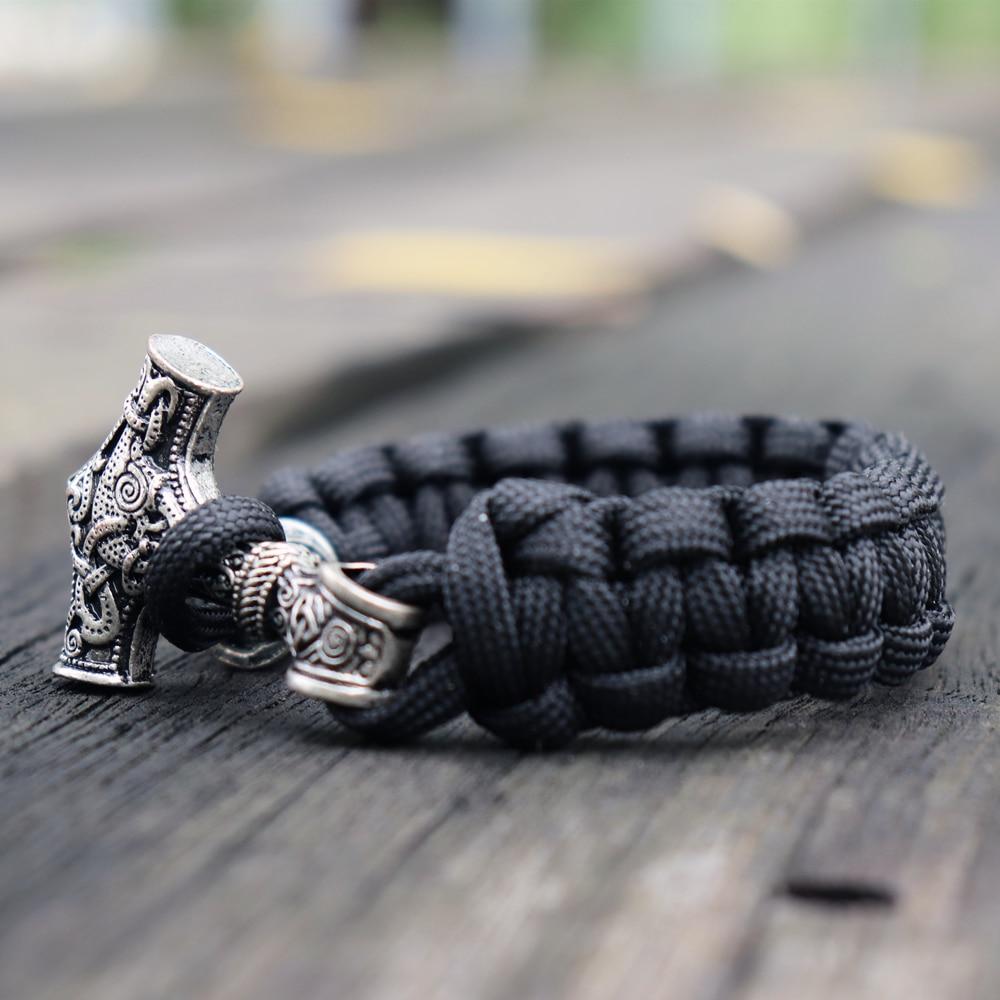 Elegant Men Legendary Viking Mjolnir Leather Luxury Bracelet Thor Hammer Wristband Norse Mythology Runes Amulet Jewelry