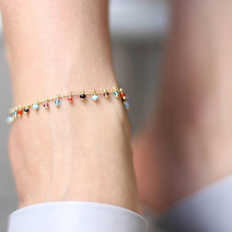 Handmade Bohemian Colorful Crystal Seed Beads Shell Anklets for Women Foot Leg Jewelry