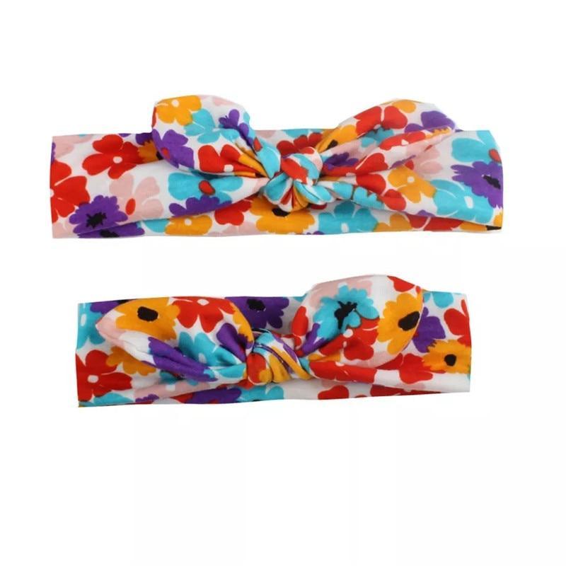 Mother & Baby Headbands Print Floral Elastic Hair Bands Parent-Child Hair Accessories Bow For Baby Girls Bow in Modern Design