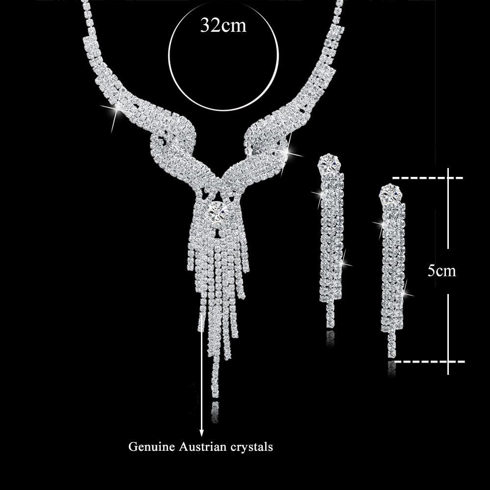 Wedding Jewellery Set Crystal Bridal Jewelry Sets For Women Long Tassel Statement Necklace/Earrings Set