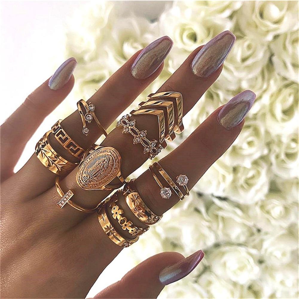 Elegant Women Fashion  Mary Geometric Amazing Flowers Leaf Premium Gold Finger Rings Boho Charm Luxury Jewelry Accessories Mother's Day Gifts