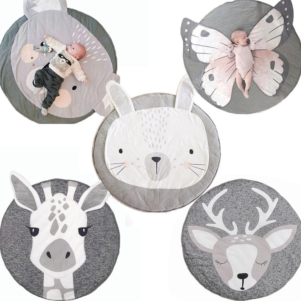 Play Mat Cartoon Animal Baby Mats Newborn Infant Crawling Cotton Round Floor Carpet Rugs Mat for Kids Room Nursery Decor