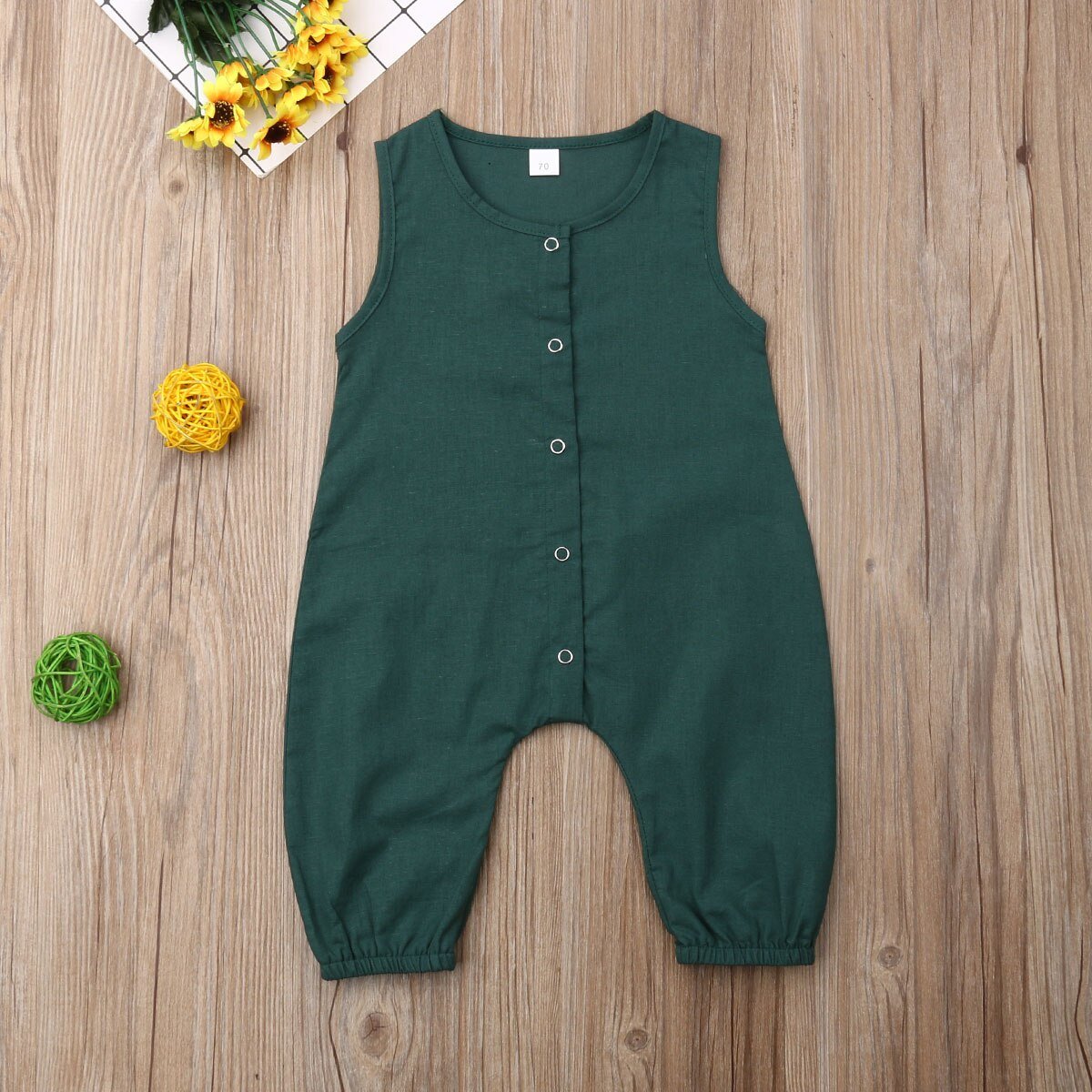 Solid Color Sleeveless Cotton Romper Jumpsuit Playsuit Outfits for Newborn Baby Boy/Girl In Classic Design