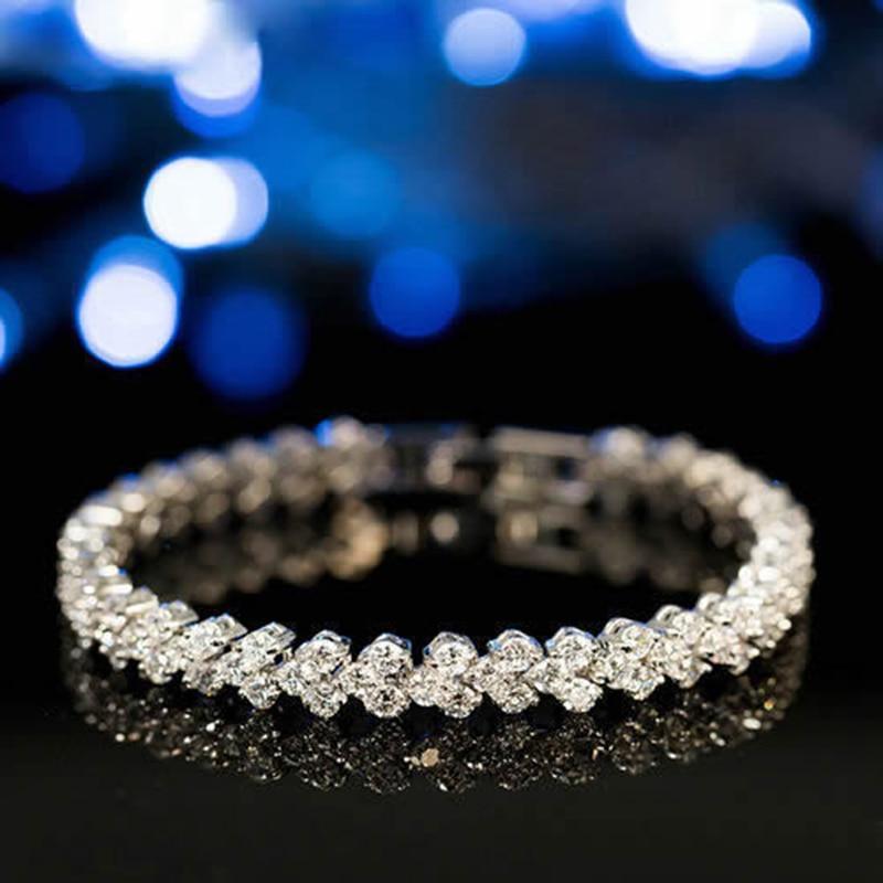 Women Silver Color Rose Gold Bracelet for Female Crystal Heart Charm Bracelet For Women Bridal Wedding Fine Luxury Jewelry Gift