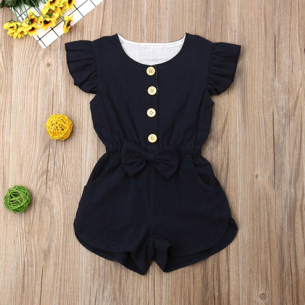 Baby Toddlers Baby Girl Button Sleeveless Ruffle Playsuit Jumpsuit Outfits For Girls