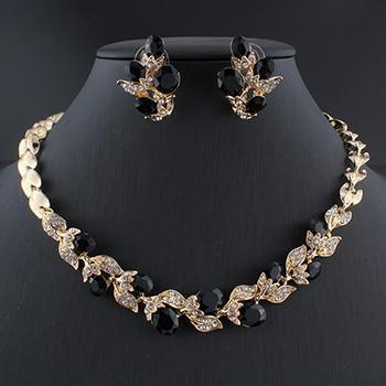 Luxury Elegant Woman HIgh Quality Diamond Wedding Jewelry Sets for Women Red Black White Necklace Earrings Sets of Chain